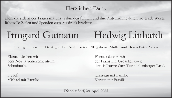 Traueranzeige von Irmgard und Hedwig  von Pegnitz-Zeitung