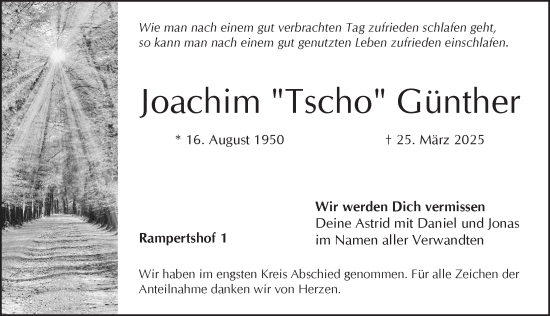 Traueranzeige von Joachim Günther von Pegnitz-Zeitung