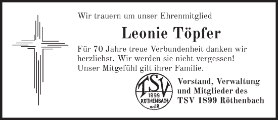 Traueranzeige von Leonie Töpfer von Pegnitz-Zeitung
