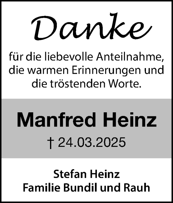Traueranzeige von Manfred Heinz von Hersbrucker Zeitung Lokal