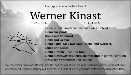 Traueranzeige von Werner Kinast von Hersbrucker Zeitung Lokal
