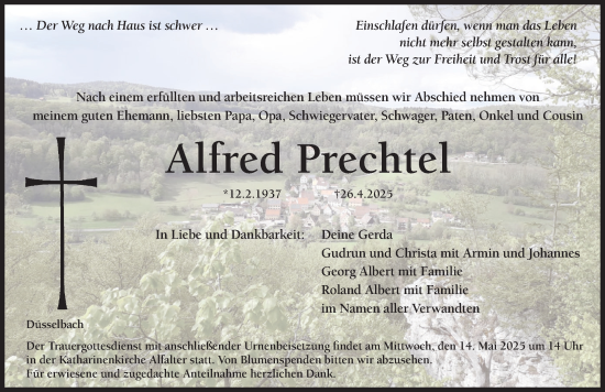 Traueranzeige von Alfred Prechtel von Hersbrucker Zeitung Lokal