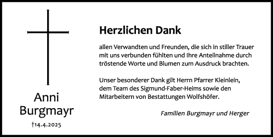 Traueranzeige von Anni Burgmayr von Hersbrucker Zeitung Lokal