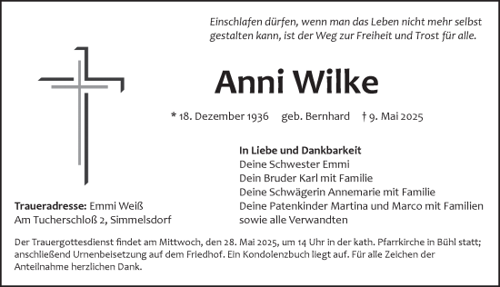 Traueranzeige von Anni Wilke von Pegnitz-Zeitung