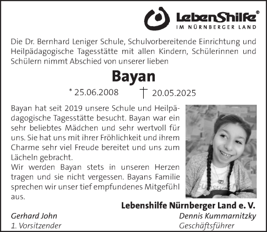 Traueranzeige von Bayan  von Pegnitz-Zeitung