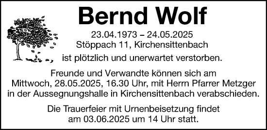 Traueranzeige von Bernd Wolf von Hersbrucker Zeitung Lokal