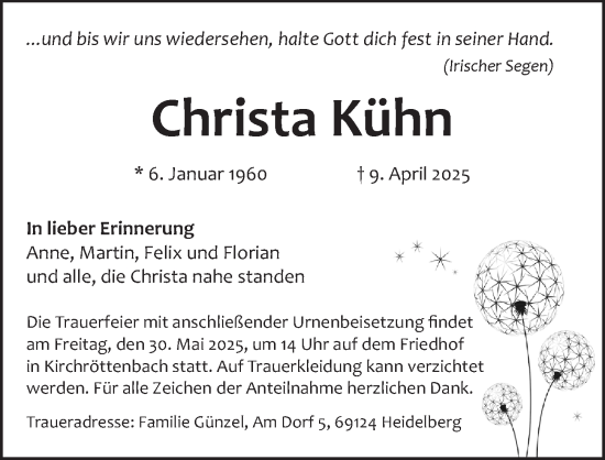 Traueranzeige von Christa Kühn von Pegnitz-Zeitung