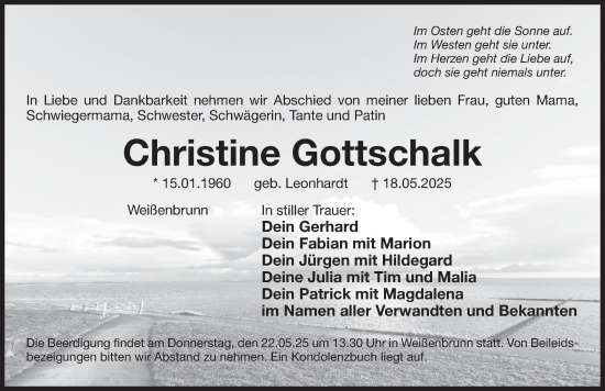 Traueranzeige von Christine Gottschalk von Der Bote