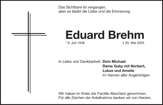 Traueranzeige von Eduard Brehm von Pegnitz-Zeitung