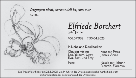 Traueranzeige von Elfriede Borchert von Der Bote