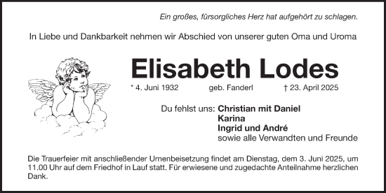 Traueranzeige von Elisabeth Lodes von Pegnitz-Zeitung