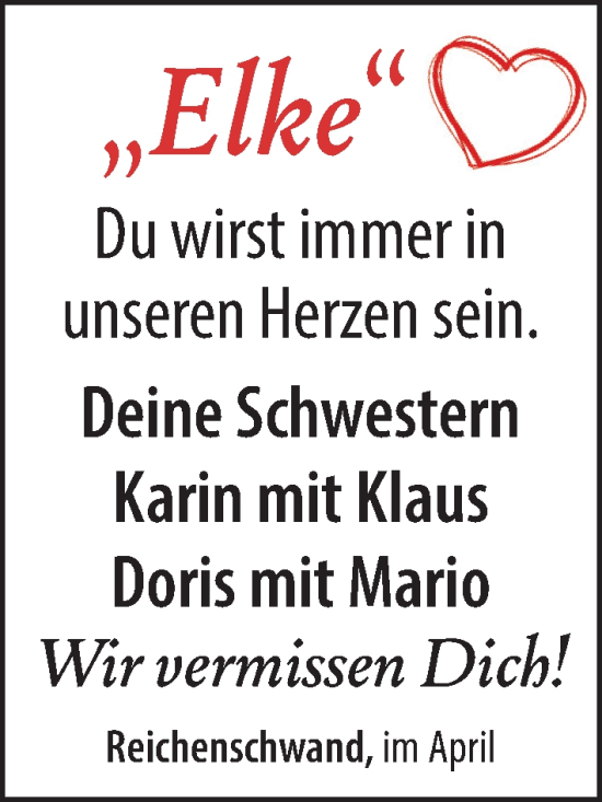Traueranzeige von Elke  von Hersbrucker Zeitung Lokal