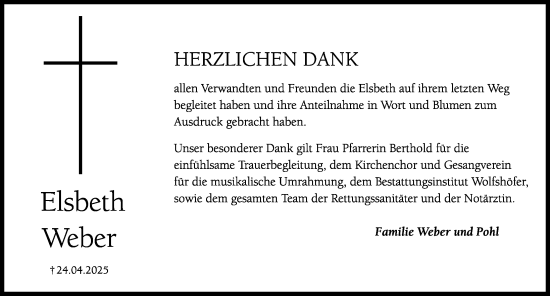 Traueranzeige von Elsbeth Weber von Hersbrucker Zeitung Lokal