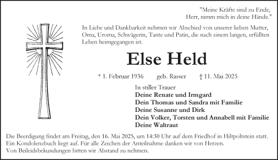 Traueranzeige von Else Held von Pegnitz-Zeitung