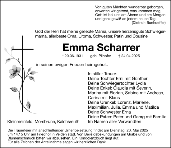 Traueranzeige von Emma Scharrer von Hersbrucker Zeitung Lokal