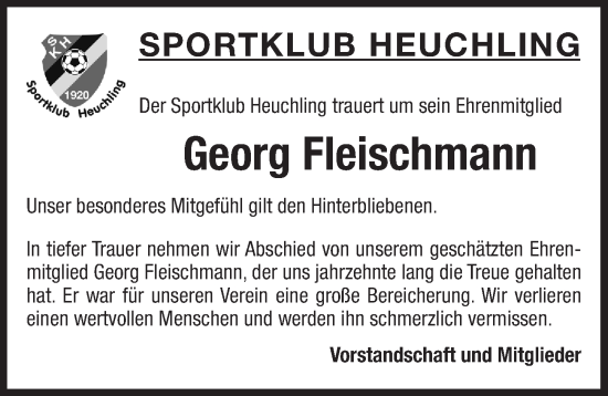 Traueranzeige von Georg Fleischmann von Pegnitz-Zeitung