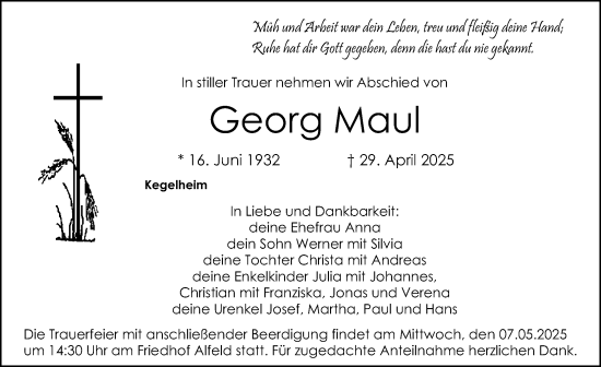 Traueranzeige von Georg Maul von Hersbrucker Zeitung Lokal