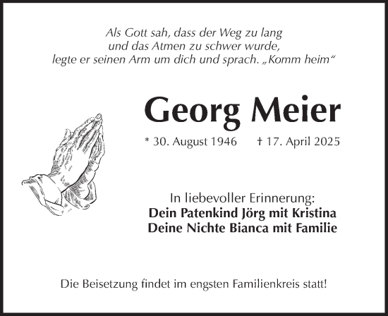 Traueranzeige von Georg Meier von Pegnitz-Zeitung
