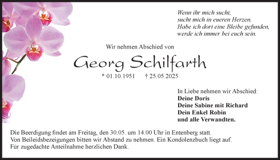 Traueranzeige von Georg Schilfarth von Der Bote