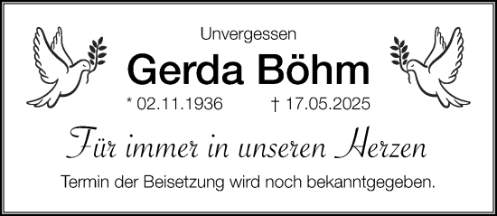 Traueranzeige von Gerda Böhm von Hersbrucker Zeitung Lokal