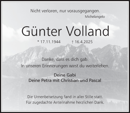 Traueranzeige von Günter Volland von Pegnitz-Zeitung