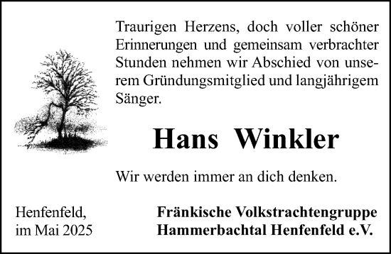 Traueranzeige von Hans Winkler von Hersbrucker Zeitung Lokal