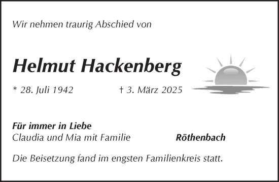 Traueranzeige von Helmut Hackenberg von Pegnitz-Zeitung