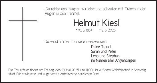 Traueranzeige von Helmut Kiesl von Pegnitz-Zeitung