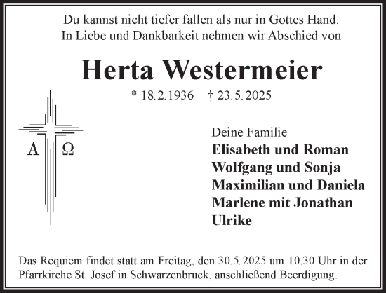 Traueranzeige von Herta Westermeier von Der Bote