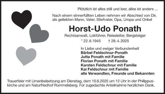 Traueranzeige von Horst-Udo Ponath von Der Bote