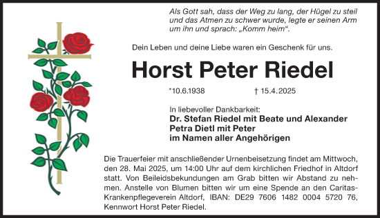 Traueranzeige von Horst Peter Riedel von Der Bote