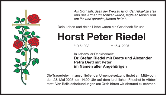 Traueranzeige von Horst Peter Riedel von Der Bote