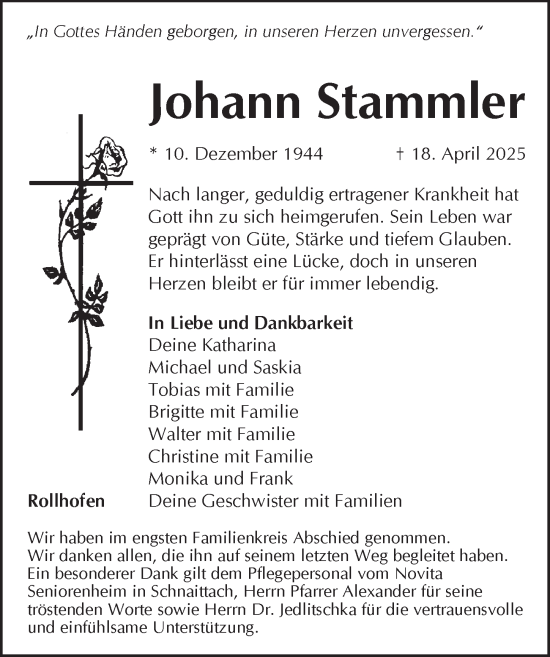 Traueranzeige von Johann Stammler von Pegnitz-Zeitung