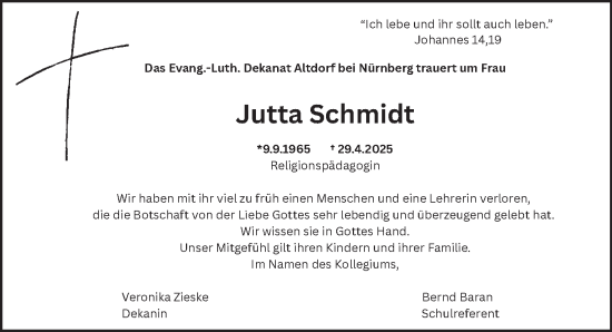 Traueranzeige von Jutta Schmidt von Der Bote
