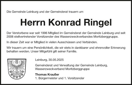 Traueranzeige von Konrad Ringel von Pegnitz-Zeitung