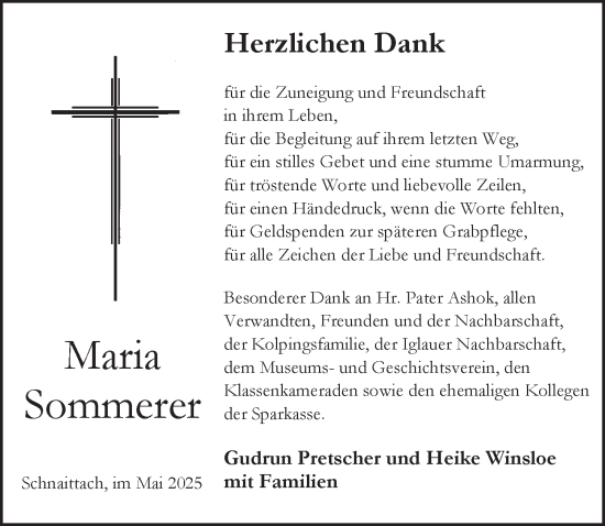 Traueranzeige von Maria Sommerer von Pegnitz-Zeitung