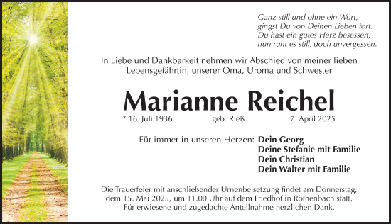 Traueranzeige von Marianne Reichel von Pegnitz-Zeitung