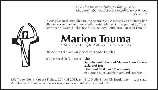 Traueranzeige von Marion Touma von Pegnitz-Zeitung
