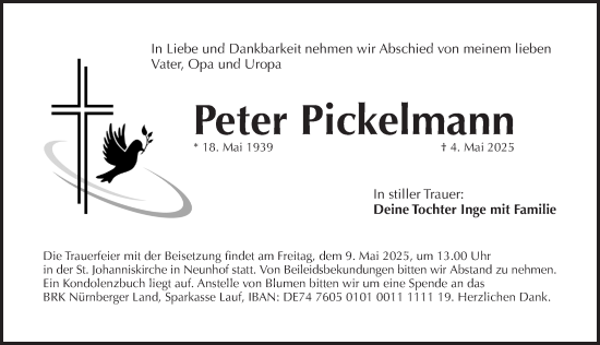 Traueranzeige von Peter Pickelmann von Pegnitz-Zeitung