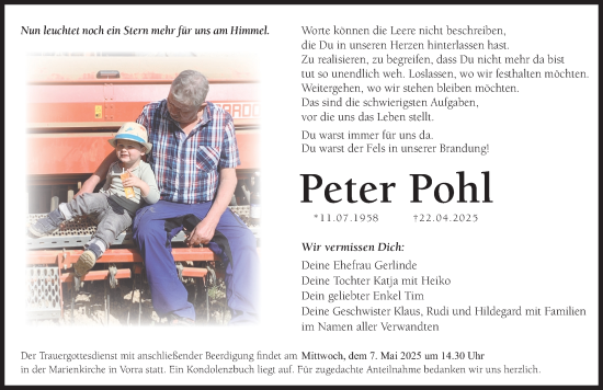 Traueranzeige von Peter Pohl von Hersbrucker Zeitung Lokal