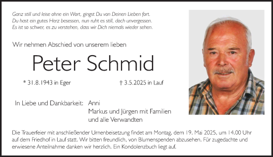 Traueranzeige von Peter Schmid von Pegnitz-Zeitung