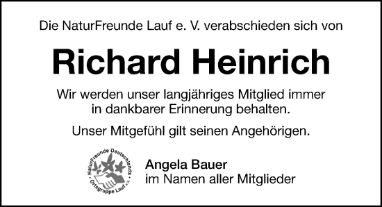 Traueranzeige von Richard Heinrich von Hersbrucker Zeitung Lokal