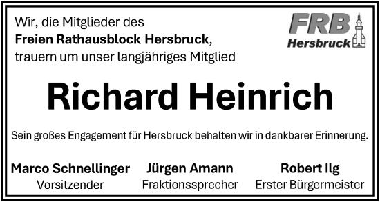 Traueranzeige von Richard Heinrich von Hersbrucker Zeitung Lokal