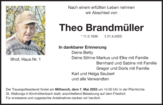 Traueranzeige von Theo Brandmüller von Pegnitz-Zeitung