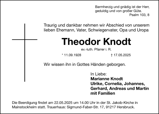 Traueranzeige von Theodor Knodt von Hersbrucker Zeitung Lokal