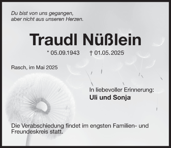Traueranzeige von Traudl Nüßlein von Der Bote