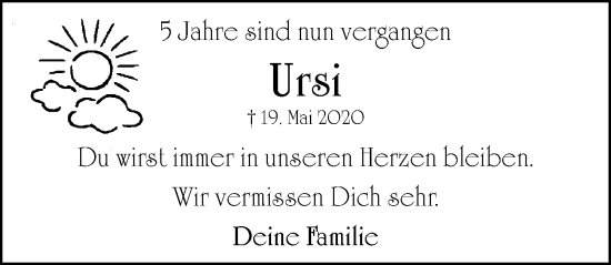 Traueranzeige von Ursi Todestag von Hersbrucker Zeitung Lokal