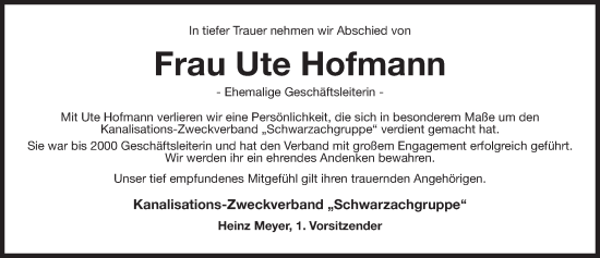 Traueranzeige von Ute Hofmann von Der Bote