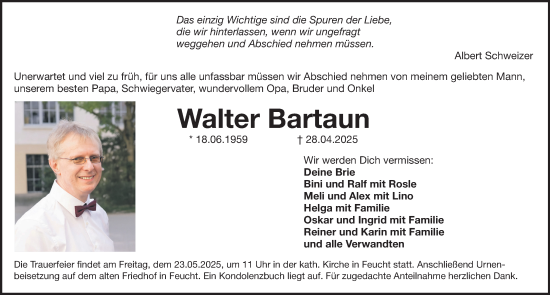 Traueranzeige von Walter Bartaun von Der Bote
