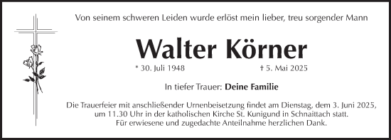 Traueranzeige von Walter Körner von Pegnitz-Zeitung